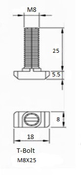 T-Bolt M8X25 With Flange Nut 4040 Series